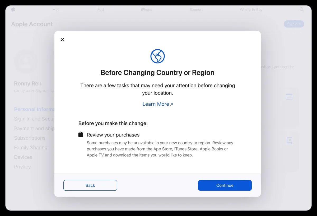 Apple terms confirmation screen