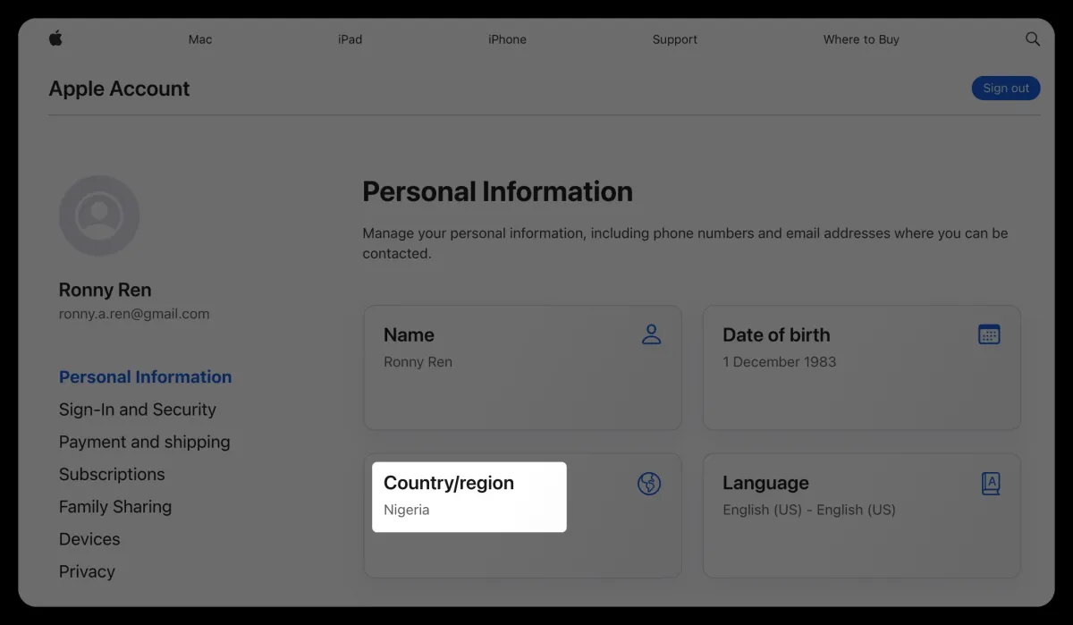 App Store storefront confirmation