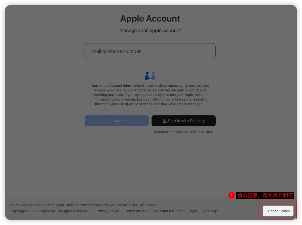 Apple account sign-in page